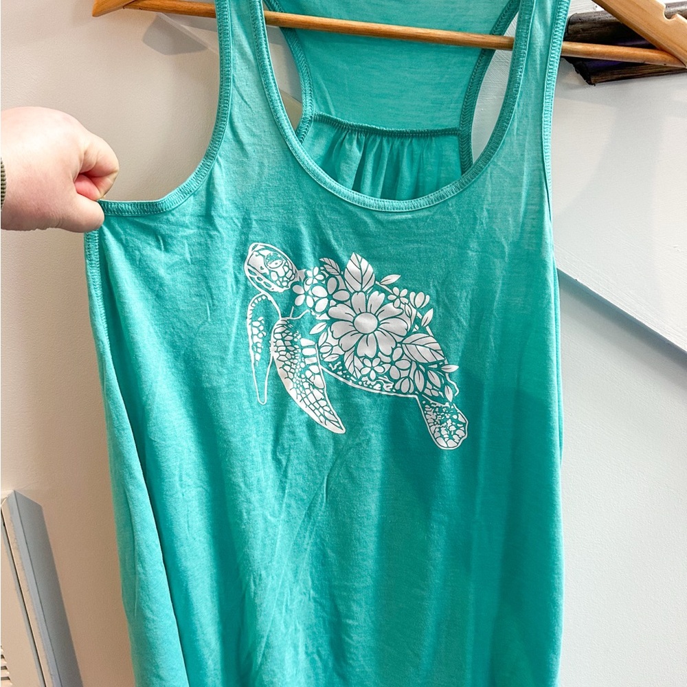 CVG Floral Turtle Teal Racerback Tank Top